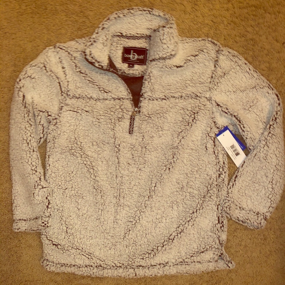 New Sherpa pullover white gray black half zip
